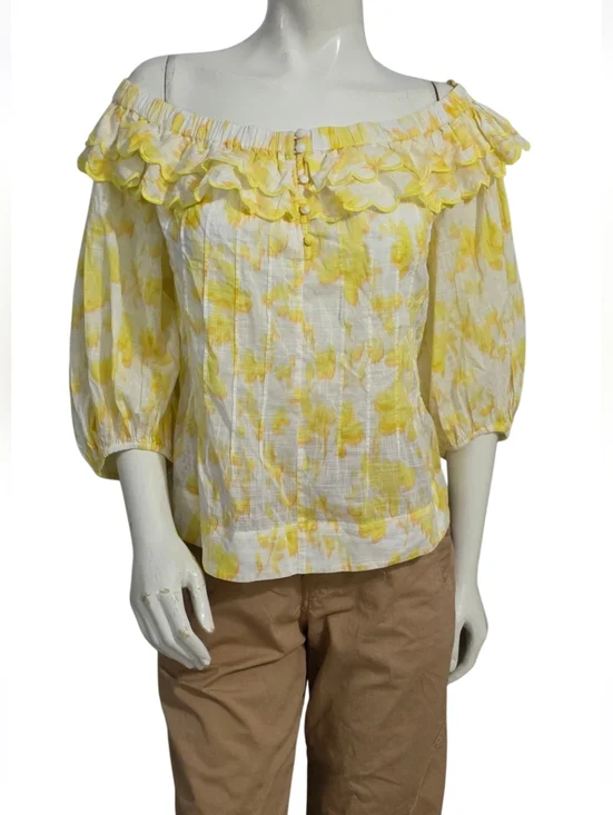 Anthropologie Maeve Off The Shoulder Ruffled Yellow Blouse NWT Size M - Picture 6 of 14